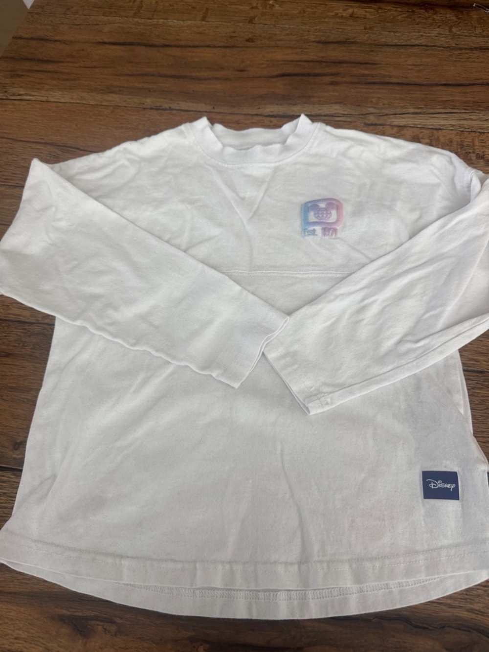 Disney White Long Sleeve Shirt Kids with Pastel Rainbow Patch